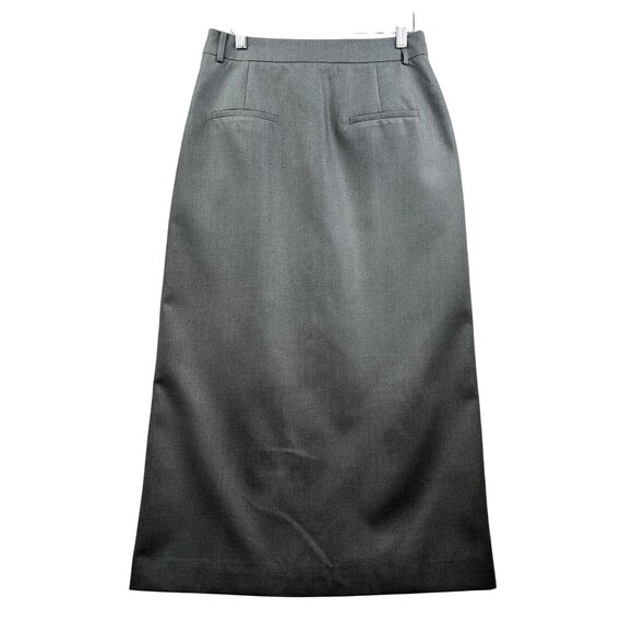 BULUBULU High Waist Charcoal Gray Clean Lines Midi Skirt w/Front Slit, Size L - Picture 5 of 7
